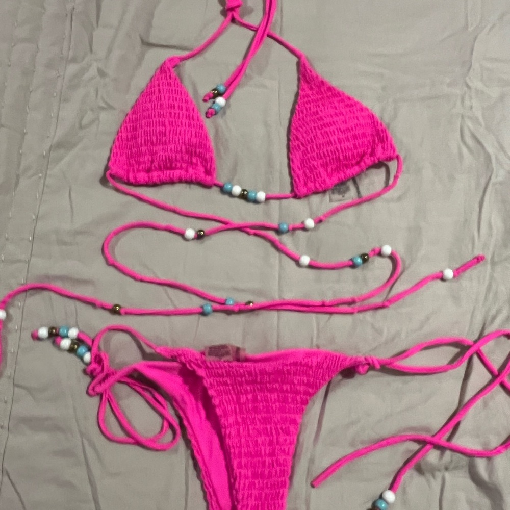 Vibrant Pink Beaded Bikini Set
